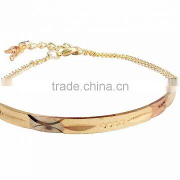 Imitation Three Tone Plated Bangle Bracelet With Extension Link Chain