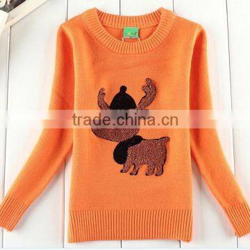 Latest Lovely Animal Crewneck Hand Knitted Girls Fancy Sweater photo-2