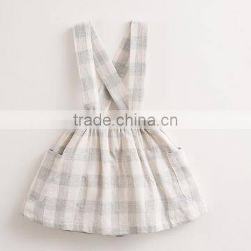 Lovely Child Girl Dresses Plaid Suspender Skirt Cotton Skirt Side Pockets Dress photo-2