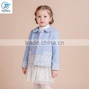 Kids Winter Woolen Coat Girls Outwear With Flower Printing Designs For Kids Clothes photo-2