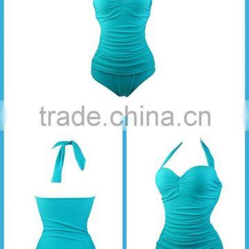 Plain Solid Color Wrinkle Women Swimwear One Piece Swimwear photo-5
