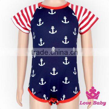 2LLY-115 Lovebaby Wholesale 4th July outfit red blue white anchor short sleeve romper kids jumpsuit