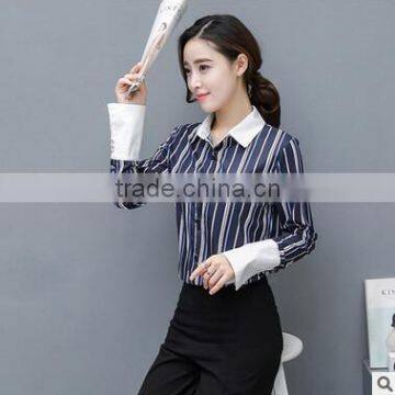 New Arrival Women's Loose Slim Long Sleeve Tops Striped Blouses Designs For Sale photo-2