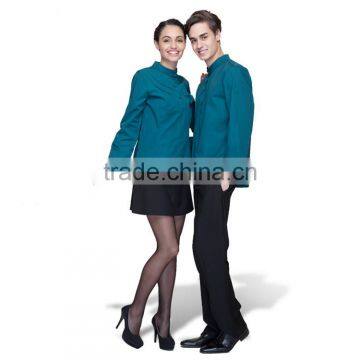 Juqian Wholesale Cheap 3/4-sleeve Quality Green Waitress Uniform Pattern Sets photo-6