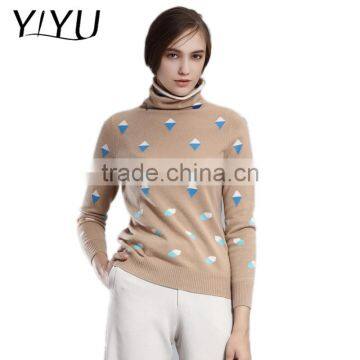 customized winter women turtleneck jacquard knit pattern cashmere sweater