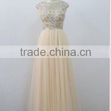 2016 Scoop A-Line Prom Dress Floor-Length Full Beaded Bodice photo-3
