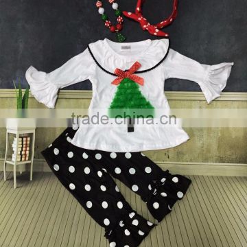 X-mas suit white top with Christmas tree Christmas outfits girls baby clothing white dot pant with matching accessories set