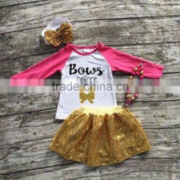 baby Girls fall clothes baby girls boutique clothing girls top with akirts sets with mathicn necklace and headband