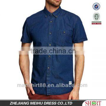 slim fit short sleeve button down collar casual cowboy denim shirt