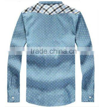 Latest 100% Cotton Light Blue Dot Denim Cowboy Long Sleeve Casual Shirt for Men With One Pocket photo-3