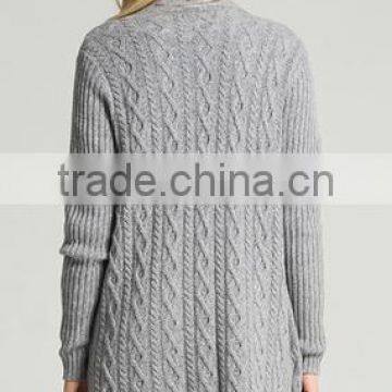 Women's Most Popular Gery Cable Knit Cashmere Sweater Cardigan With Side Pockets photo-4