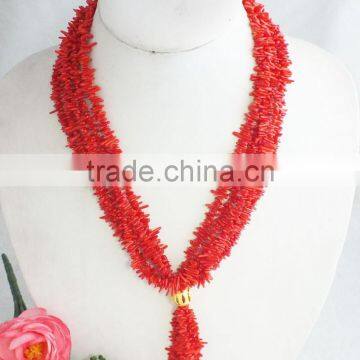 Simple and long costume jewelry necklace with red coral 2015 fahion design