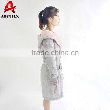 Wholesale Plush Solid Embroidery Hooded Cute Children Bathrobe photo-2