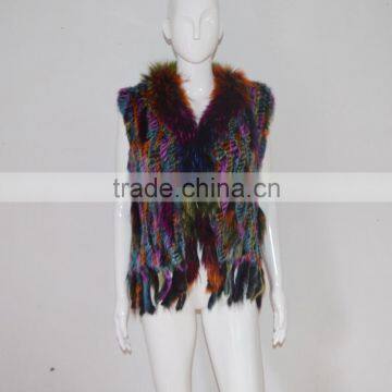 SJ005 Sexy America Tassels Rabbit Knitting Vest with Raccoon Fur