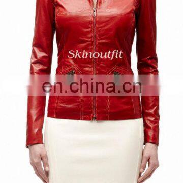 Red leather jacket for women