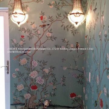 Hand painted silk wallpaper