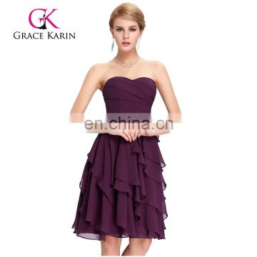 Sexy Mature Ladies Strapless Chiffon Bridesmaid Dress Grace Karin Knee Length Bridesmaid Dresses CL3439