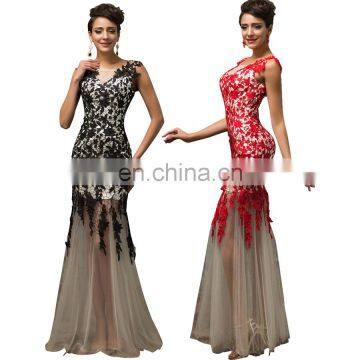 New Arrival Grace Karin Sleeveless Fashion Lace Red Black Mermaid Prom Dress CL007588-1 photo-6