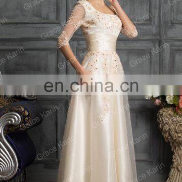 Grace Karin Newest Elegant Design Champagne Prom Dress With Long Sleeve CL6051-2# photo-4
