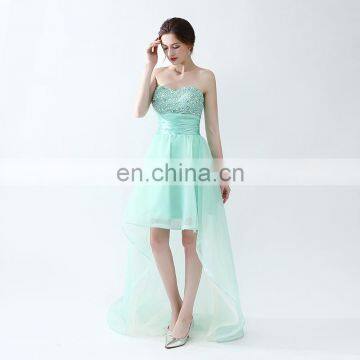 Elegant High Quality Sweetheart Knee-length Sequins Hi-lo Sleeveless Beaded Organza Zipper Backless Women Prom Dress