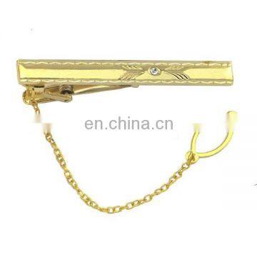 wholesale gold plated blank tie clip with chain