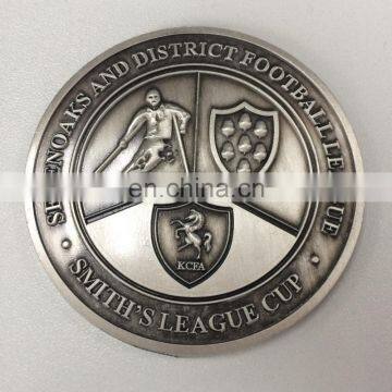 Zinc alloy casting coin antique silver custom coin with logo of football league