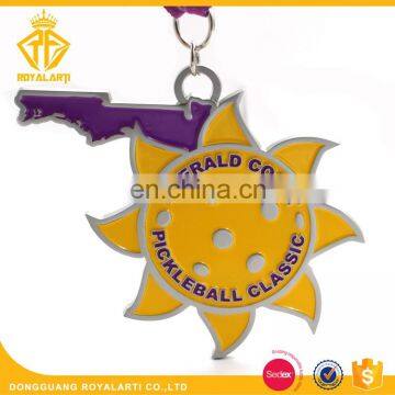 Popular Soft Enamel Pickleball Classic Medal in Sunflower Shape