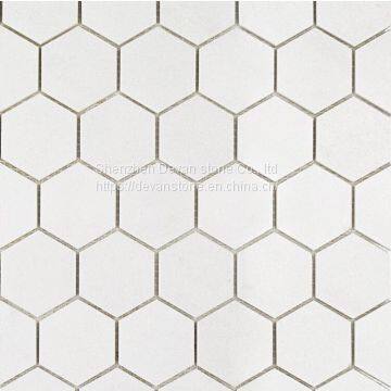 Thassos Hexagon marble bathroom floor mosaic