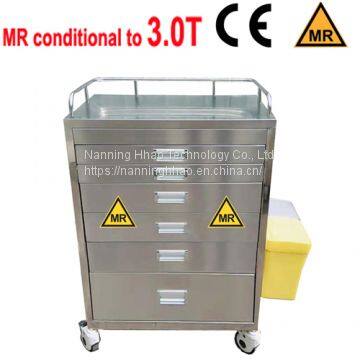 MRI compatible emergency trolley / for 1.5T and 3.0T / with 6 drawers