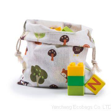 Hot Sale Custom printing Cotton fiber Toy Sundries Storage bags Drawstring Pouch