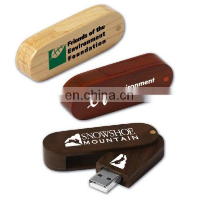 Hot sale swivel wooden USB flash drive, memory stick 1g/2g/4g/8g/32g/64g oem logo printing gift usb