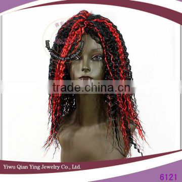 cheap wholesale black and red highlights halloween carnival party wigs