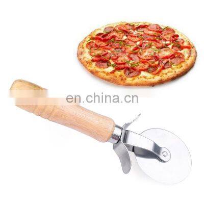 Round Pizza Cutter Stainless Steel With Wooden Handle Pizza Knife Cutter Pastry Pasta Dough kitchen Baking Tools