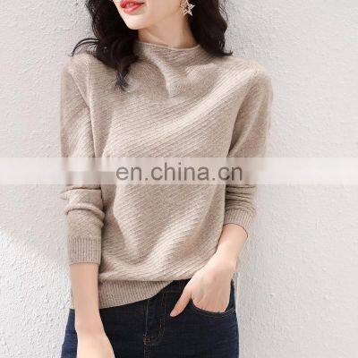 Designer Women Striped Turtle Neck Cashmere Wool Pullover Sweater