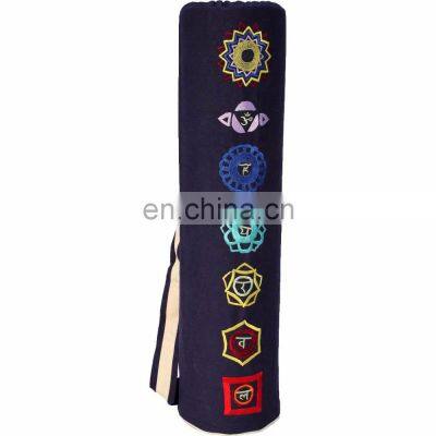 Personalize your own canvas yoga mat bag with your logo & seven chakra embroidery yoga mat carry bag from India