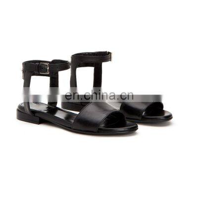 women new chain design flat low heel black color sandals shoes