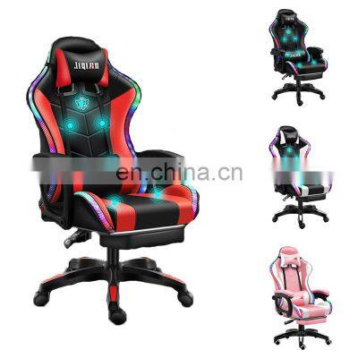 custom cheap led RGB PC computer game chair gaming cadeira silla gamer racing gaming chairs with footrest and massage