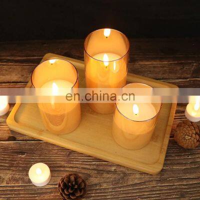 Hot Selling 3D Moving Flame Pillar Home Decoration Timer 4 8 Hours Gold Glass Flameless Led Candle With Remote photo-2