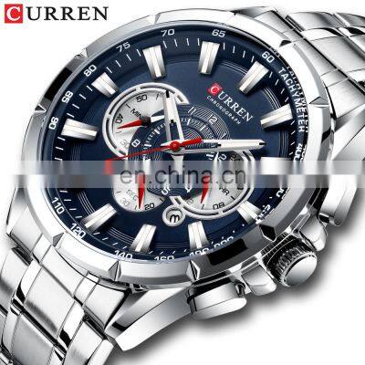 CURREN Luxury Brand Men's Watch Blue Quartz Wristwatch Sports Chronograph Clock Band Fashion Business Watch Stainless Steel Male