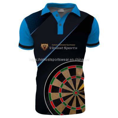 2022 sublimated custom dart shirt with blue polo neck