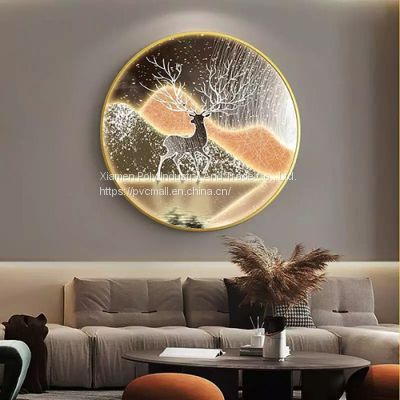 Luxury home decoration printed abstract animal fish elk crystal porcelain painting