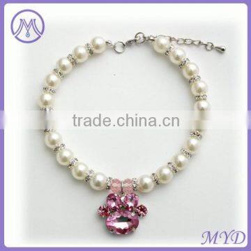 customized crystal paw print pearl dog pet necklace jewelry