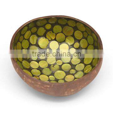 High quality best selling eco friendly Yellow mother of pearl inlay coconut bowl from Viet Nam