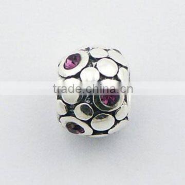 Antique Finish Sterling Silver Bead Six Austrian Crystals