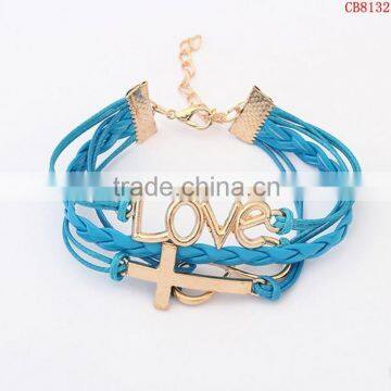 CB8132 acceeories for woman cross with love braided leather bracelet alibaba express from china wholesale