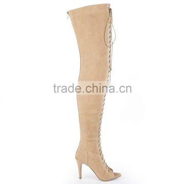 Fancy Hand Made Shoes Boots Ladies Summer Peep Toe Long Boots Lace Up Thigh High Boots for Women photo-5