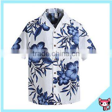 Big Flower Printed 100% Cotton White Men Beach Shirts