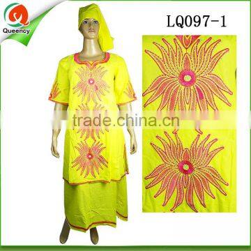 Nigeria design textile linen fabric African dashiki dress in yellow