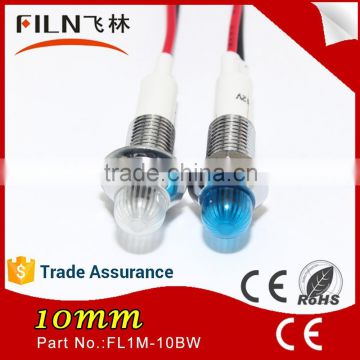 10mm Metal DC 110v 12v White Signal 24vdc led pilot lamp With 20cm Cable