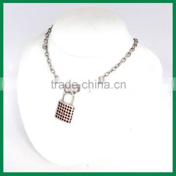 Lock Pendant with Shiny Crystal Luxury Necklace